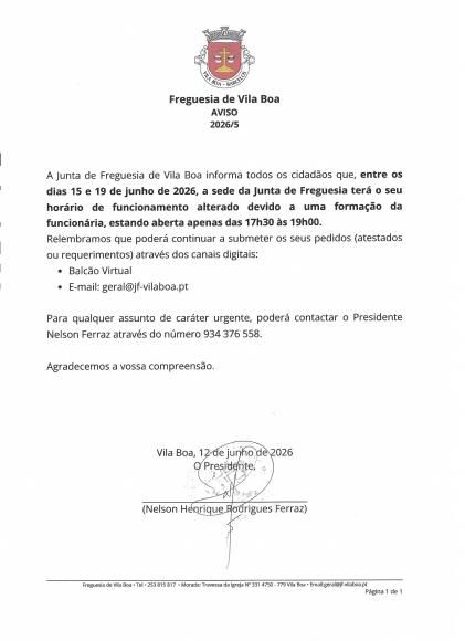 AVISO: Altera&ccedil;&atilde;o de Hor&aacute;rio de Funcionamento: 15 a 19 de Junho de 2026