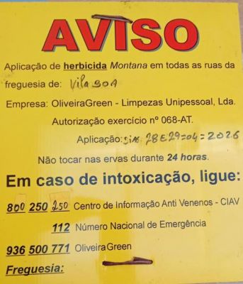 Aviso: Aplica&ccedil;&atilde;o de Herbicida